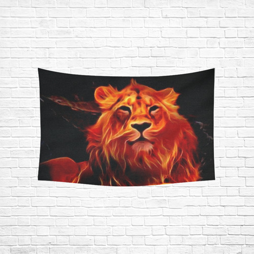 Animal ArtStudio- fiery lion A Cotton Linen Wall Tapestry 60"x 40"