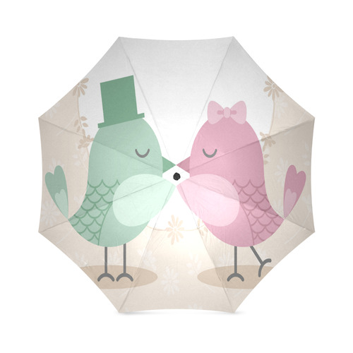 Cute Pink Green Love Birds Foldable Umbrella (Model U01)