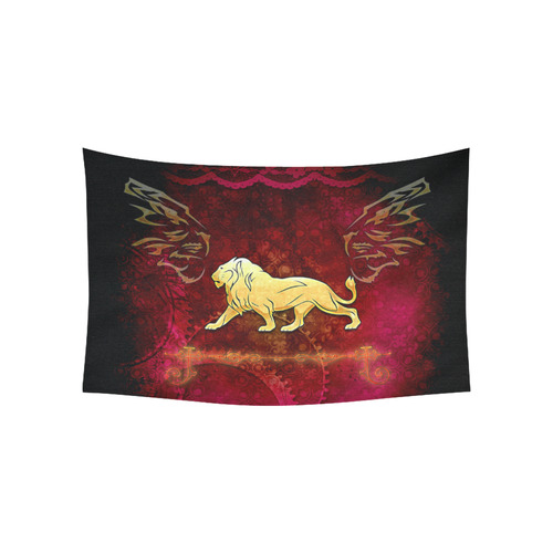 Golden lion on vintage background Cotton Linen Wall Tapestry 60"x 40"