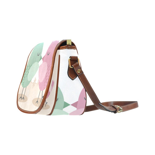 Cute Love Birds Kiss Pink Green Saddle Bag/Small (Model 1649) Full Customization