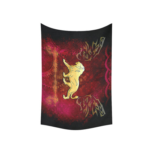 Golden lion on vintage background Cotton Linen Wall Tapestry 60"x 40"