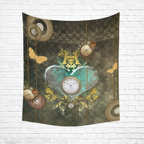 Steampunk, elegant design with heart Cotton Linen Wall Tapestry 51"x 60"