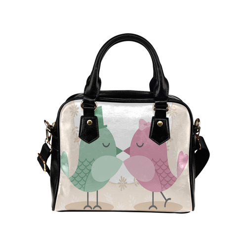 Cute Pink Green Love Birds Shoulder Handbag (Model 1634)