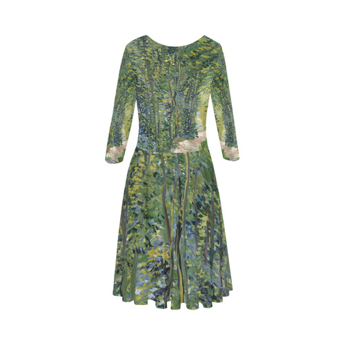 Vincent van Gogh Path in Woods Elbow Sleeve Ice Skater Dress (D20)