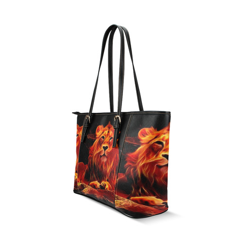 Animal ArtStudio- fiery lion A Leather Tote Bag/Small (Model 1640)