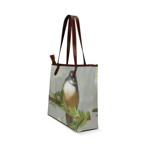 Fantail Chick in Forrest, watercolor & pastel Shoulder Tote Bag (Model 1646)