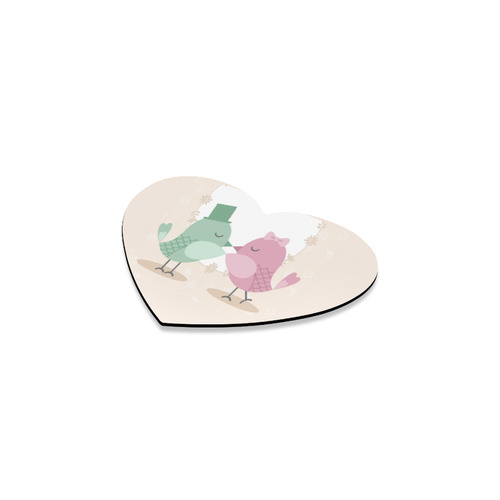 Cute Pink Green Love Birds Heart Coaster