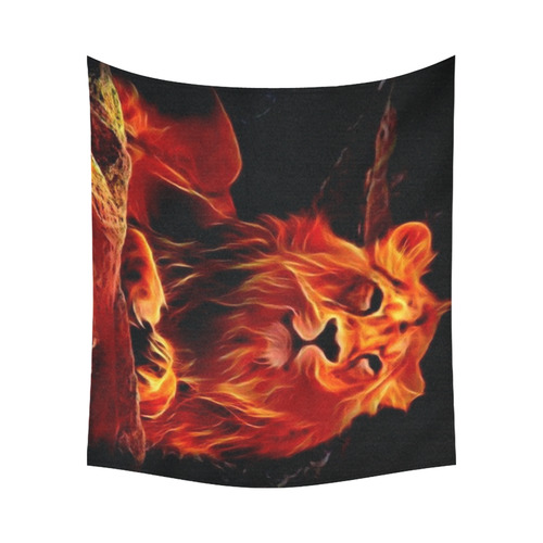 Animal ArtStudio- fiery lion A Cotton Linen Wall Tapestry 60"x 51"