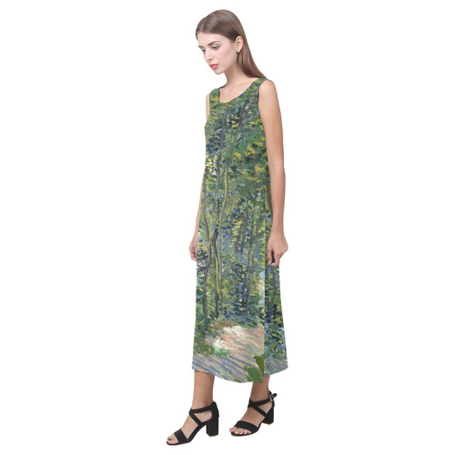 Vincent van Gogh Path in Woods Phaedra Sleeveless Open Fork Long Dress (Model D08)