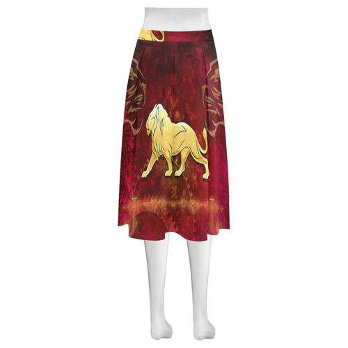 Golden lion on vintage background Mnemosyne Women's Crepe Skirt (Model D16)