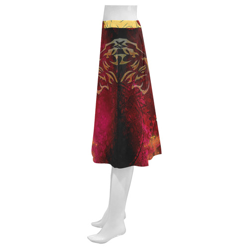 Golden lion on vintage background Mnemosyne Women's Crepe Skirt (Model D16)