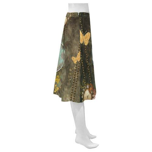 Steampunk, elegant design with heart Mnemosyne Women's Crepe Skirt (Model D16)