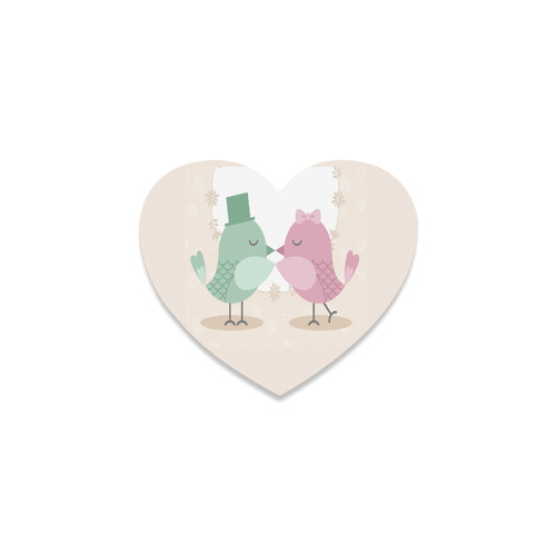 Cute Pink Green Love Birds Heart Coaster