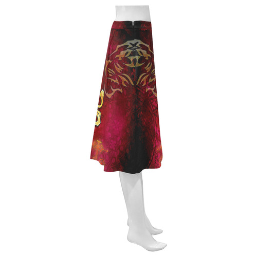 Golden lion on vintage background Mnemosyne Women's Crepe Skirt (Model D16)