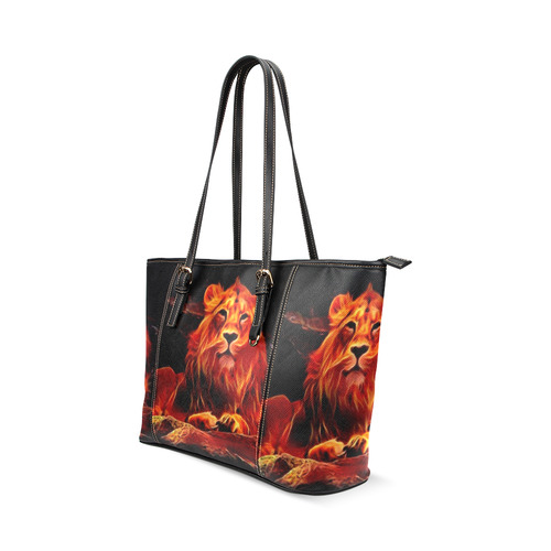 Animal ArtStudio- fiery lion A Leather Tote Bag/Large (Model 1640)