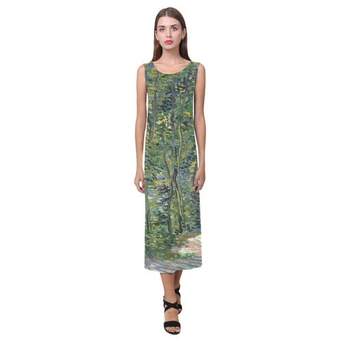 Vincent van Gogh Path in Woods Phaedra Sleeveless Open Fork Long Dress (Model D08)