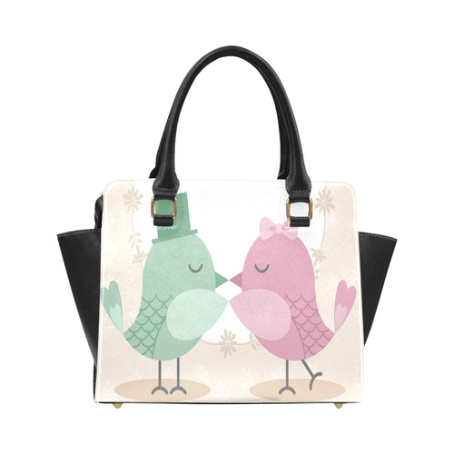 Cute Pink Green Love Birds Classic Shoulder Handbag (Model 1653)