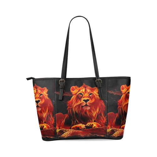 Animal ArtStudio- fiery lion A Leather Tote Bag/Large (Model 1640)