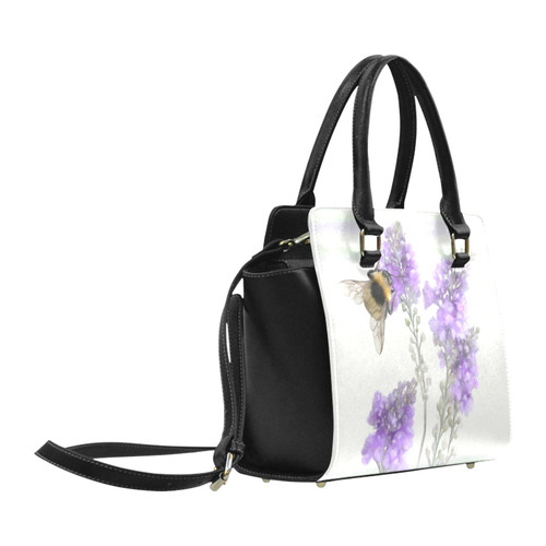 Bumblebee on purple flowers watercolor, lines Classic Shoulder Handbag (Model 1653)