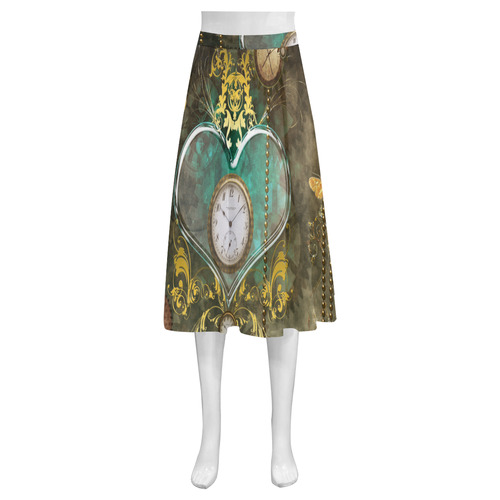 Steampunk, elegant design with heart Mnemosyne Women's Crepe Skirt (Model D16)