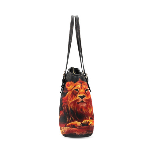Animal ArtStudio- fiery lion A Leather Tote Bag/Small (Model 1640)