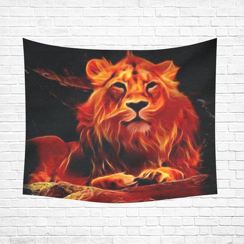 Animal ArtStudio- fiery lion A Cotton Linen Wall Tapestry 60"x 51"