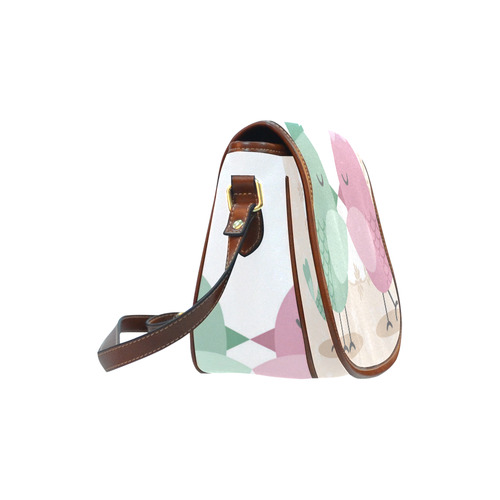 Cute Love Birds Kiss Pink Green Saddle Bag/Large (Model 1649)