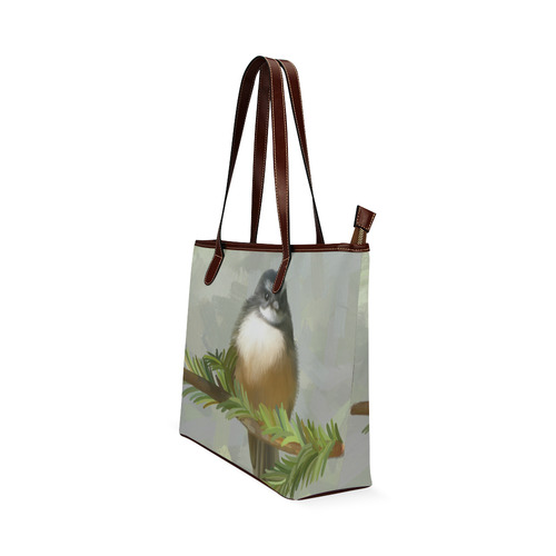 Fantail Chick in Forrest, watercolor & pastel Shoulder Tote Bag (Model 1646)
