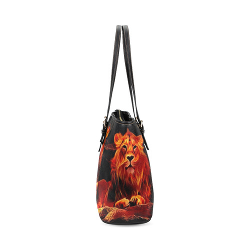 Animal ArtStudio- fiery lion A Leather Tote Bag/Large (Model 1640)