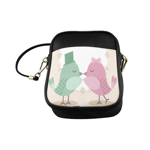 Cute Pink Green Love Birds Sling Bag (Model 1627)