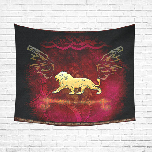 Golden lion on vintage background Cotton Linen Wall Tapestry 60"x 51"