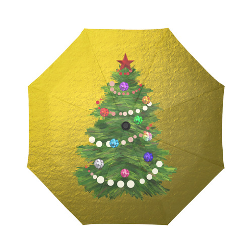 Christmas Tree on Gold Auto-Foldable Umbrella (Model U04)