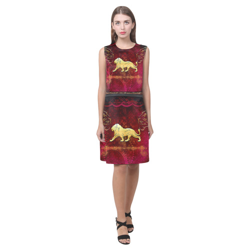 Golden lion on vintage background Eos Women's Sleeveless Dress (Model D01)