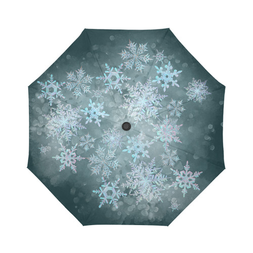 Snowflakes, snow, white and blue Auto-Foldable Umbrella (Model U04)