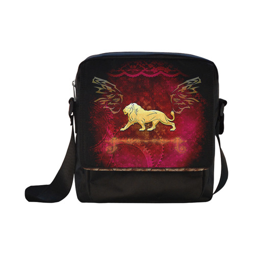 Golden lion on vintage background Crossbody Nylon Bags (Model 1633)