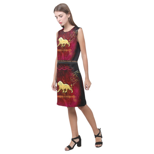 Golden lion on vintage background Eos Women's Sleeveless Dress (Model D01)