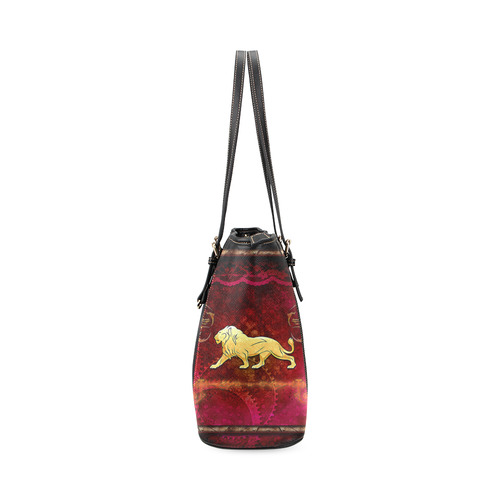 Golden lion on vintage background Leather Tote Bag/Small (Model 1640)