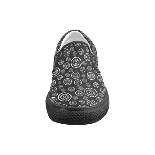 Dots Circle Flower Power Pattern white Women's Unusual Slip-on Canvas Shoes (Model 019)