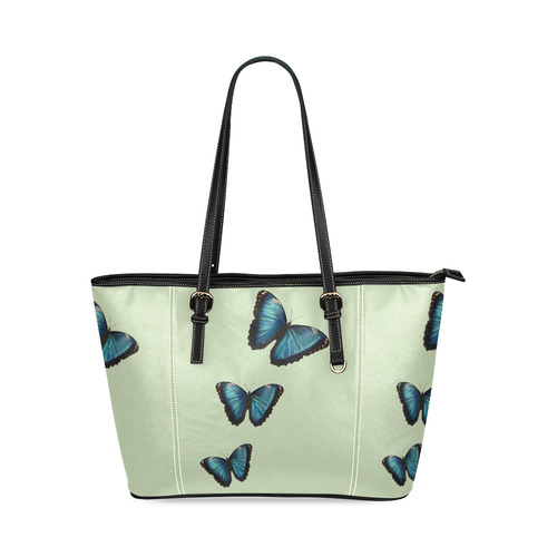 Morpho hyacintus butterflies painting Leather Tote Bag/Large (Model 1640)