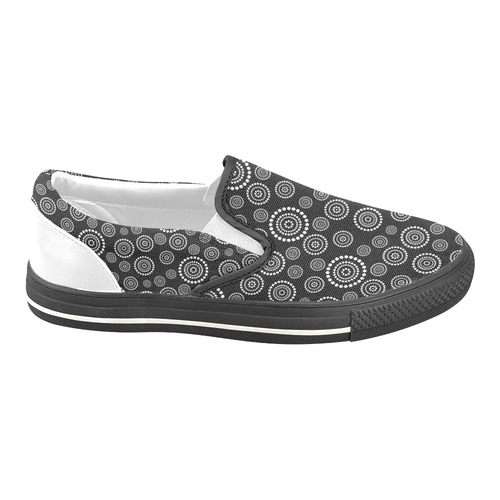 Dots Circle Flower Power Pattern white Women's Unusual Slip-on Canvas Shoes (Model 019)