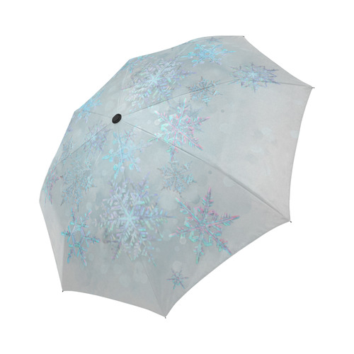 Snowflakes, snow, white and blue Auto-Foldable Umbrella (Model U04)