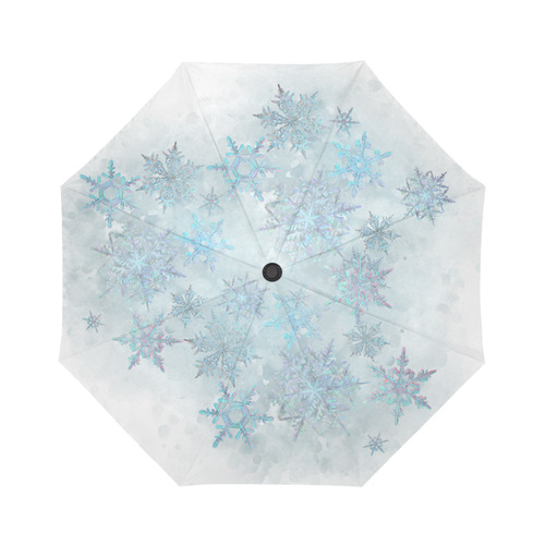 Snowflakes, snow, white and blue Auto-Foldable Umbrella (Model U04)