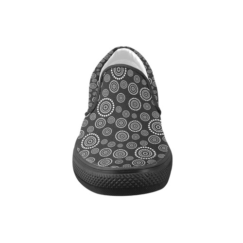 Dots Circle Flower Power Pattern white Women's Unusual Slip-on Canvas Shoes (Model 019)