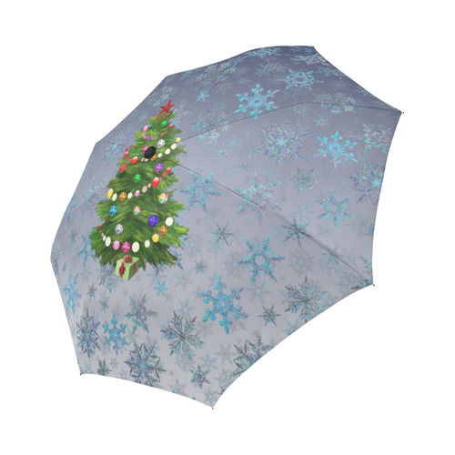 Christmas Tree at night, snowflakes Auto-Foldable Umbrella (Model U04)