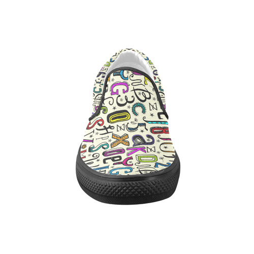 Letters Numbers Stars Typography Pattern Colored Women's Unusual Slip-on Canvas Shoes (Model 019)