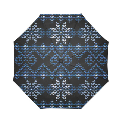 Ugly Christmas Sweater Faux Knit blue Auto-Foldable Umbrella (Model U04)