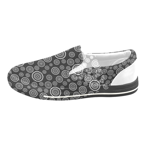 Dots Circle Flower Power Pattern white Women's Unusual Slip-on Canvas Shoes (Model 019)
