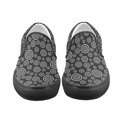 Dots Circle Flower Power Pattern white Women's Unusual Slip-on Canvas Shoes (Model 019)