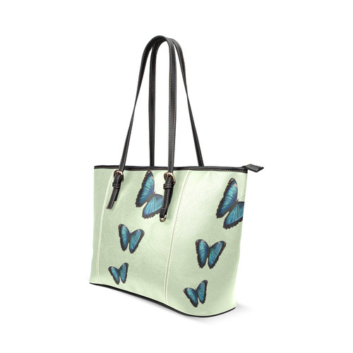 Morpho hyacintus butterflies painting Leather Tote Bag/Large (Model 1640)