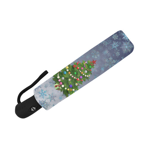 Christmas Tree at night, snowflakes Auto-Foldable Umbrella (Model U04)